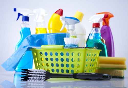 Cleaner preparing safe workplace equipment